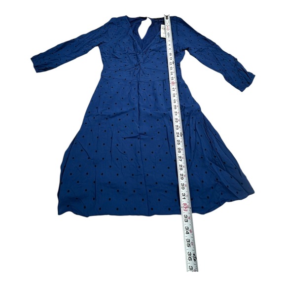 Abercrombie & Fitch Blue Black Polka Dot Front‎ Keyhole Midi Dress Size Medium - Picture 6 of 10